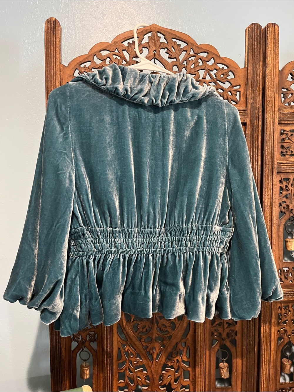 elevenses Teal Velvet Ruffled Peplum Jacket - Picture 4 of 5